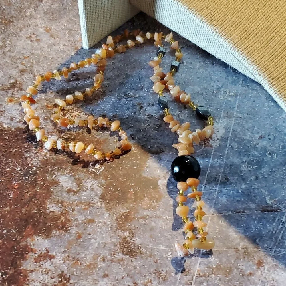Handcrafted Hematite Red Aventurine Agate Gemstone Beads Pendant Necklace